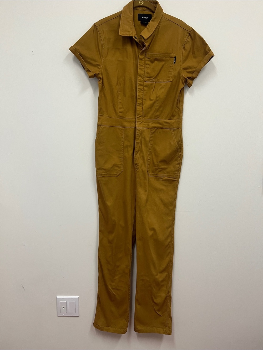 Atwyld   Mustard Brown Short-Sleeve Utility Jumpsuit size M